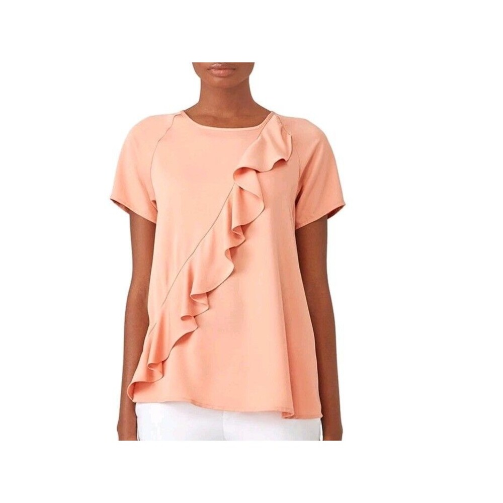 Shilla Womens Play Short Sleeve‎ Round Neck Ruffle Blouse Orange Size XS/S Peach